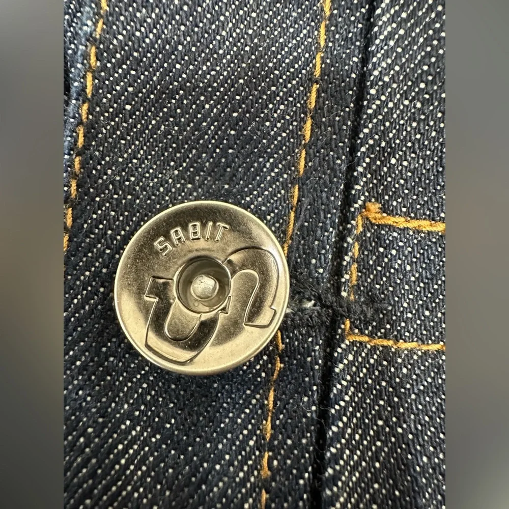 SABIT NYC Men's Denim Jacket Biker Patches‎ Embellished Blue L RARE